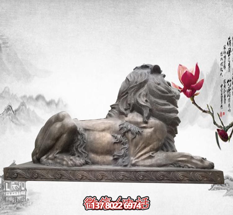 不锈钢大型仿真动物卧着狮子博鱼平台