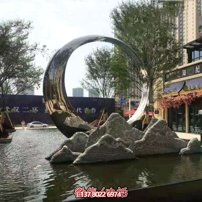 专业定制不锈钢环水景假山景观博鱼平台