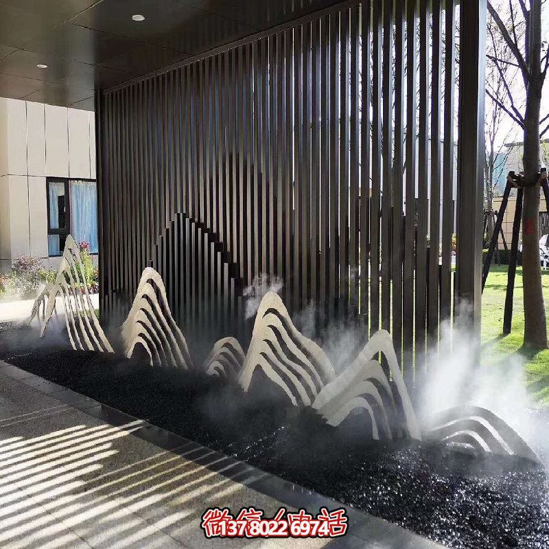室内外不锈钢水景假山博鱼平台摆件