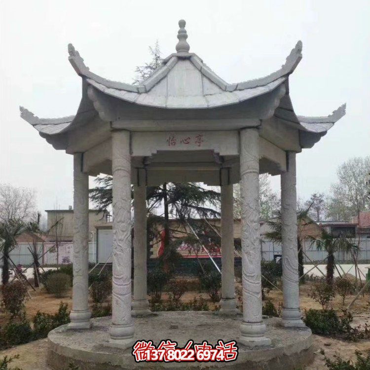 青石仿古石雕凉亭，营造宁静田园风情