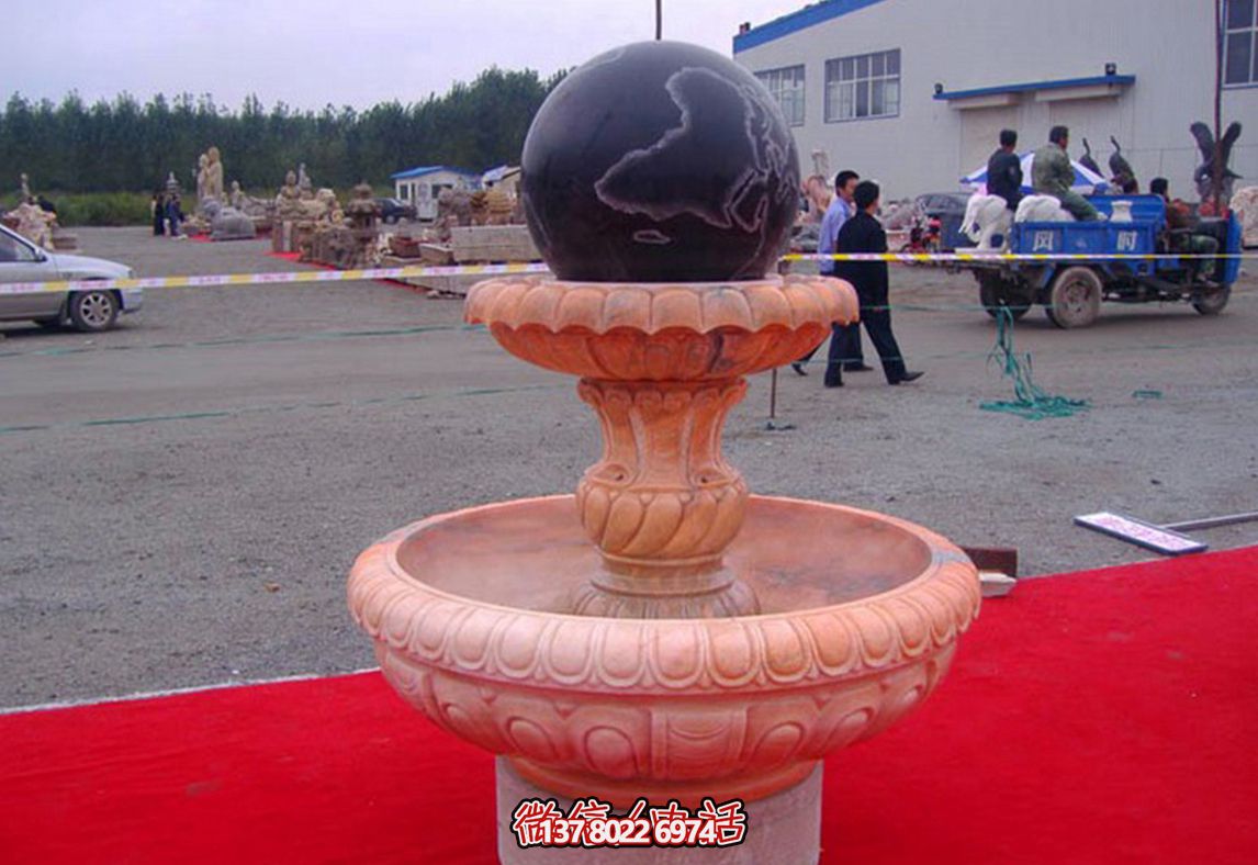 精美小型庭院风水盆景石雕晚霞红风水球 精美小型庭院风水盆景石雕晚霞红风水球