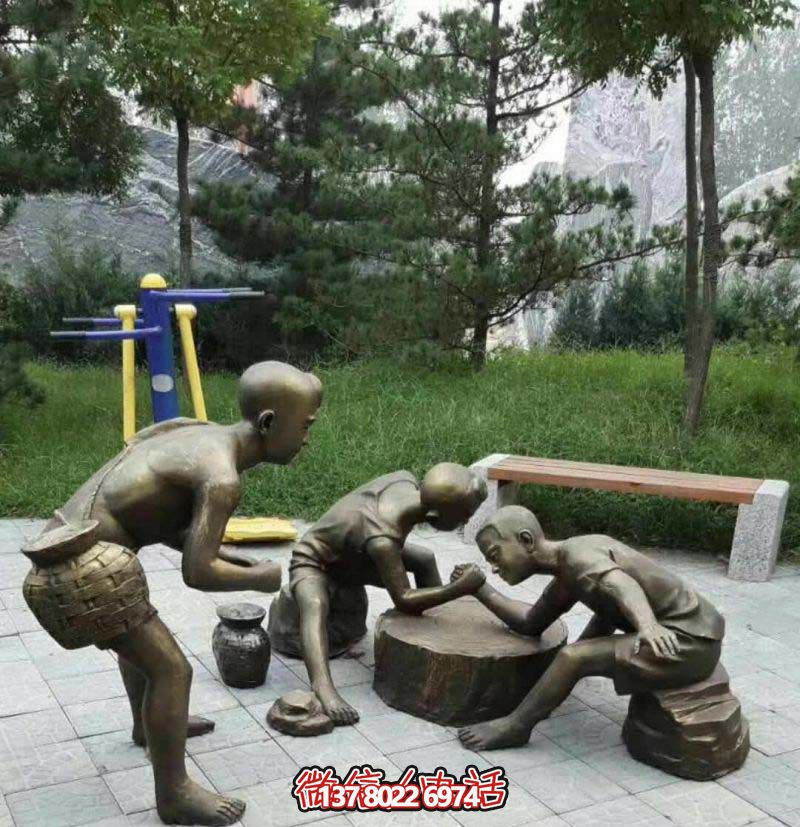铜雕儿童博鱼平台，点亮公园景区