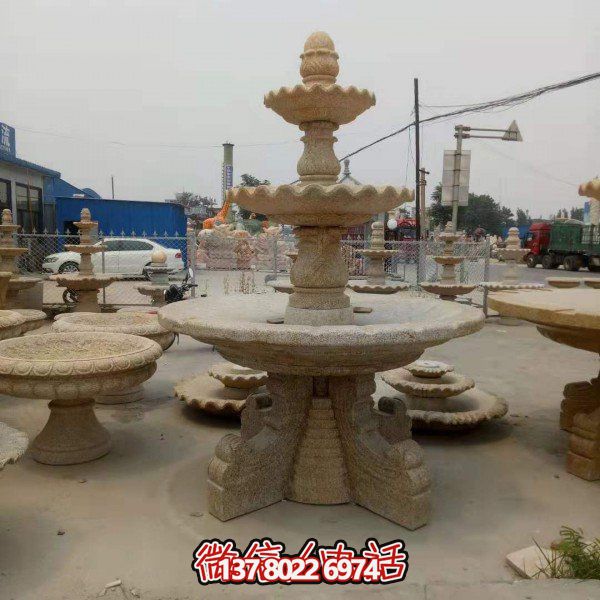 欧式多层石雕博鱼平台工艺品精美喷泉装饰品