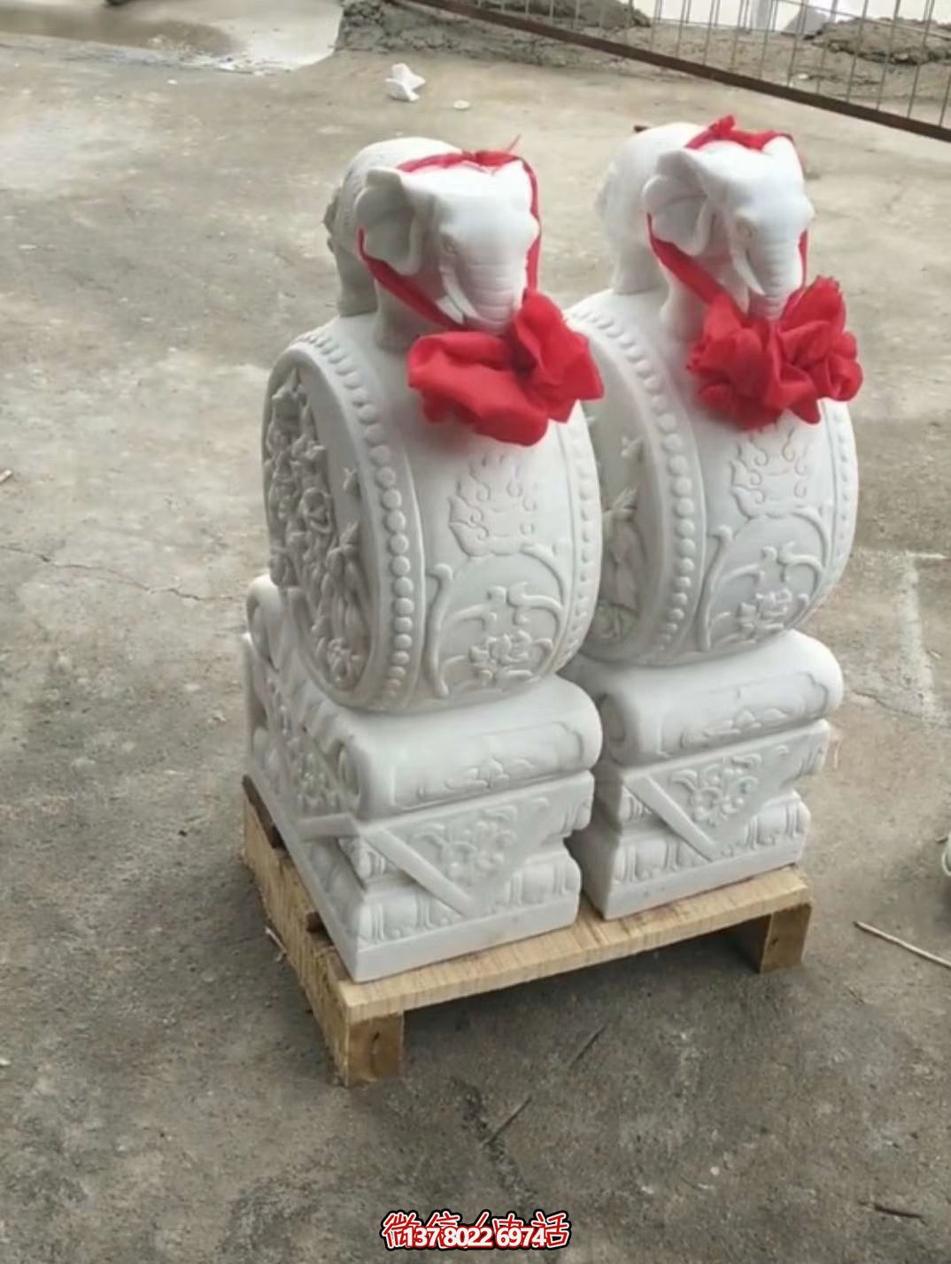 汉白玉吉祥小象博鱼平台，石门口摆放门墩