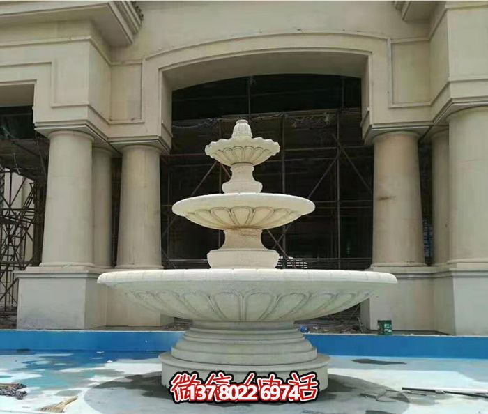 多层喷泉石雕结合的户外水景饭店