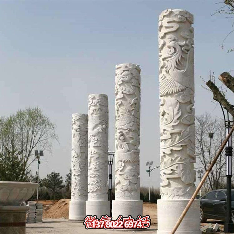 精美大型大理石石雕浮雕龙柱博鱼平台