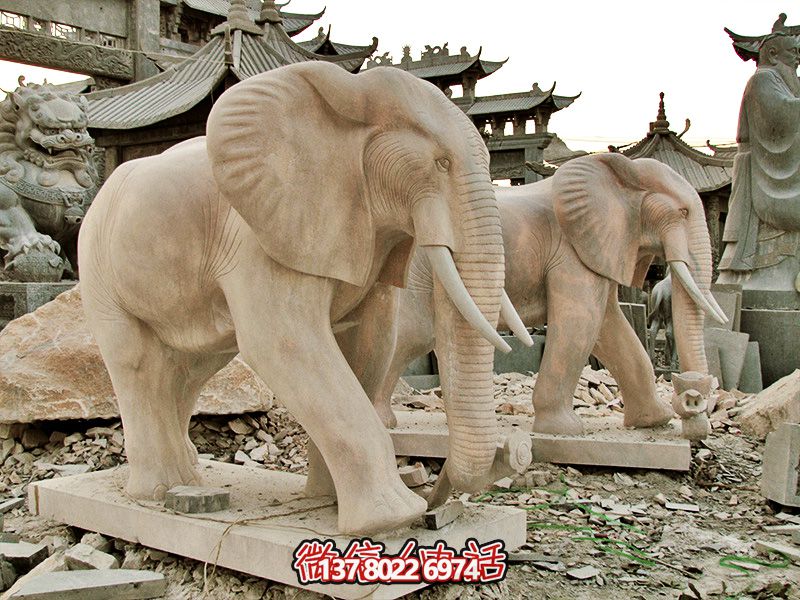 精美大理石石雕大象博鱼平台，美化户外园林景区