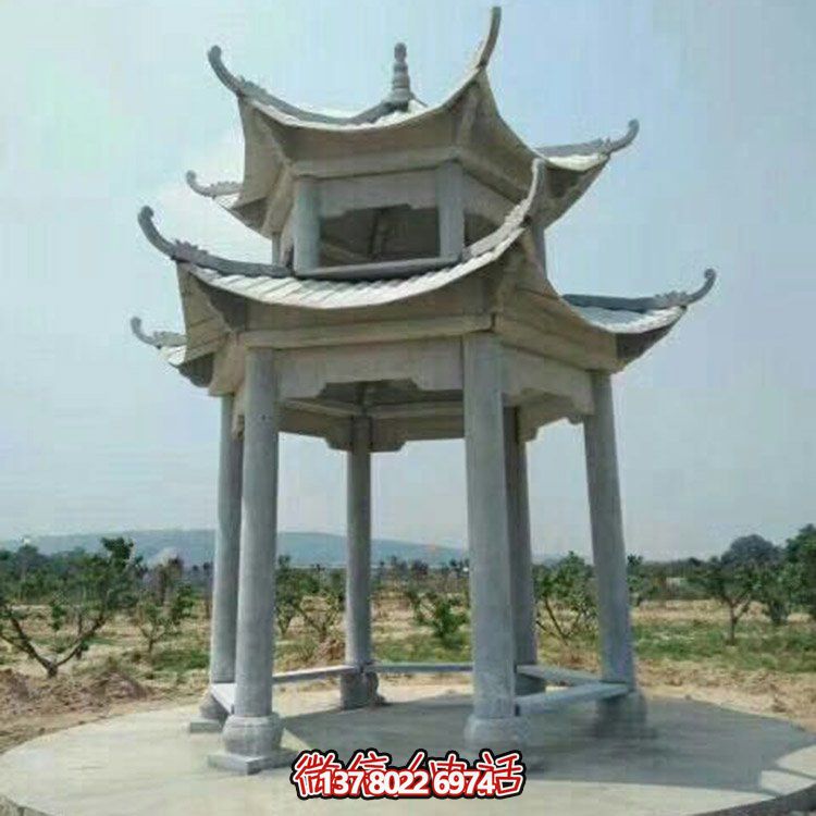 精美仿古建筑二层砂岩大理石凉亭，休闲摆放公园中