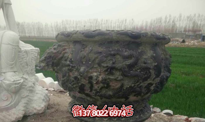 仿古青石圆形庭院浮雕缸博鱼平台