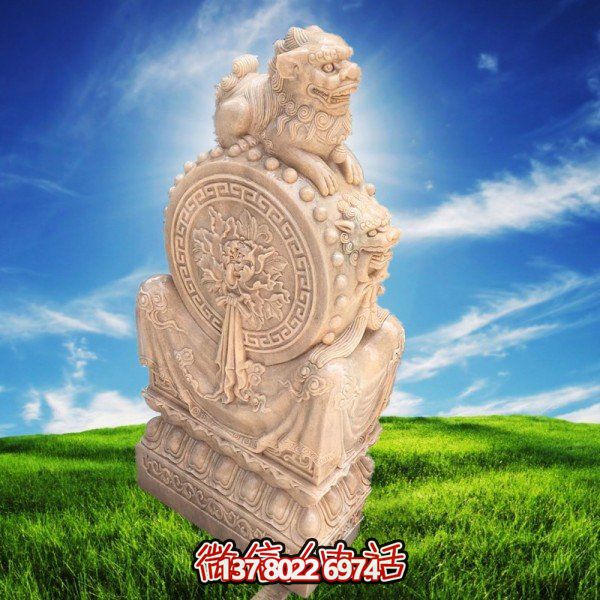 美丽的红晚霞精致的大理石门墩博鱼平台