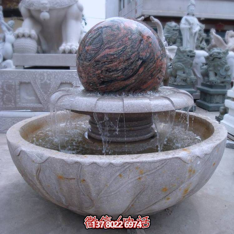 精美大理石石雕户外园林景观风水球博鱼平台