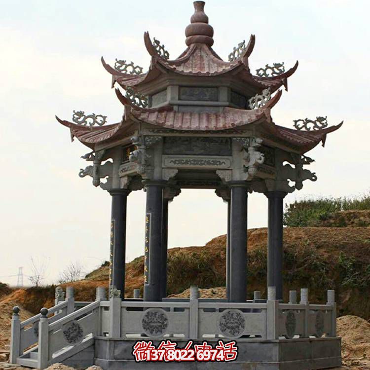 古典风格二层凉亭，青石雕刻仿古园林户外摆放