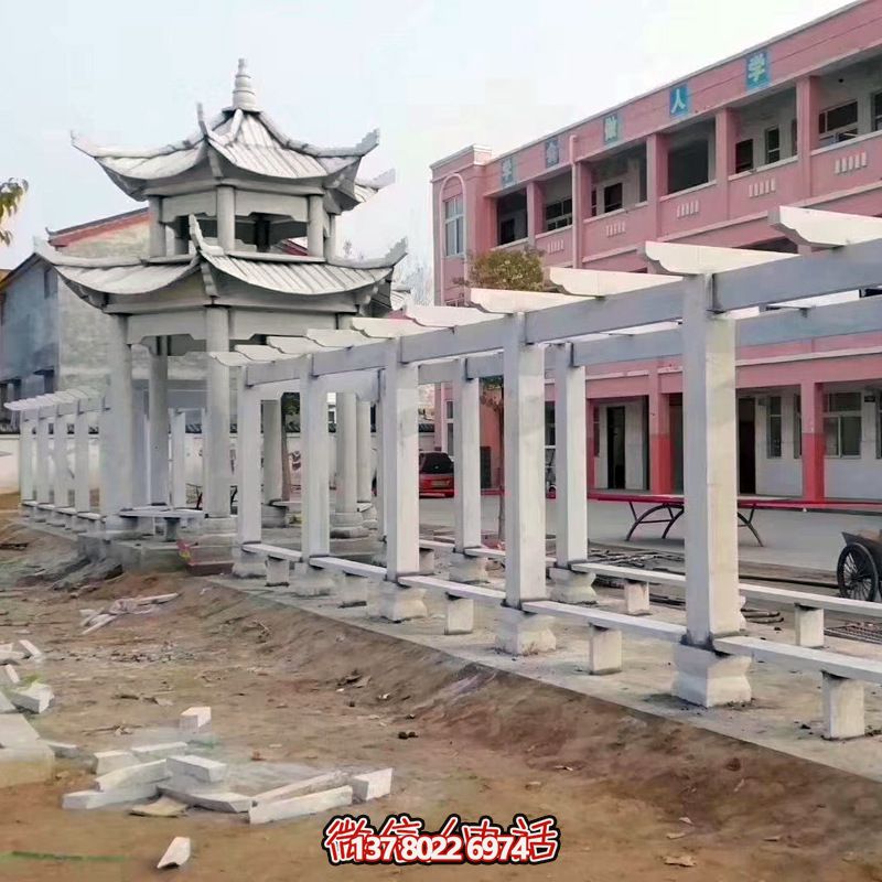 仿古双层大理石休闲凉亭——给学校操场注入历史文化色彩