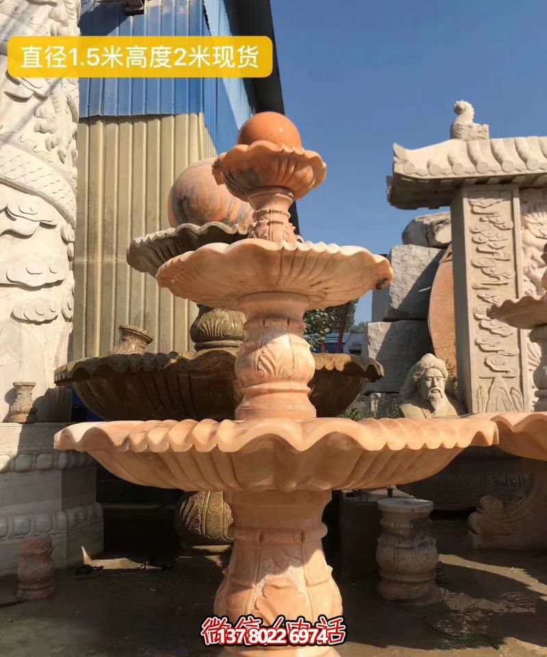 红色晚霞风水球石雕景观喷泉，点亮小区美景