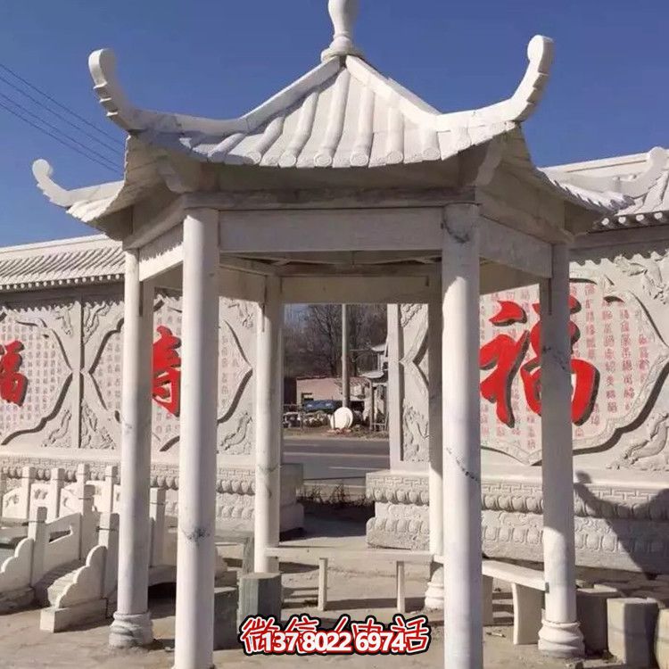 中式古建凉亭，大理石仿古装饰庭院摆放