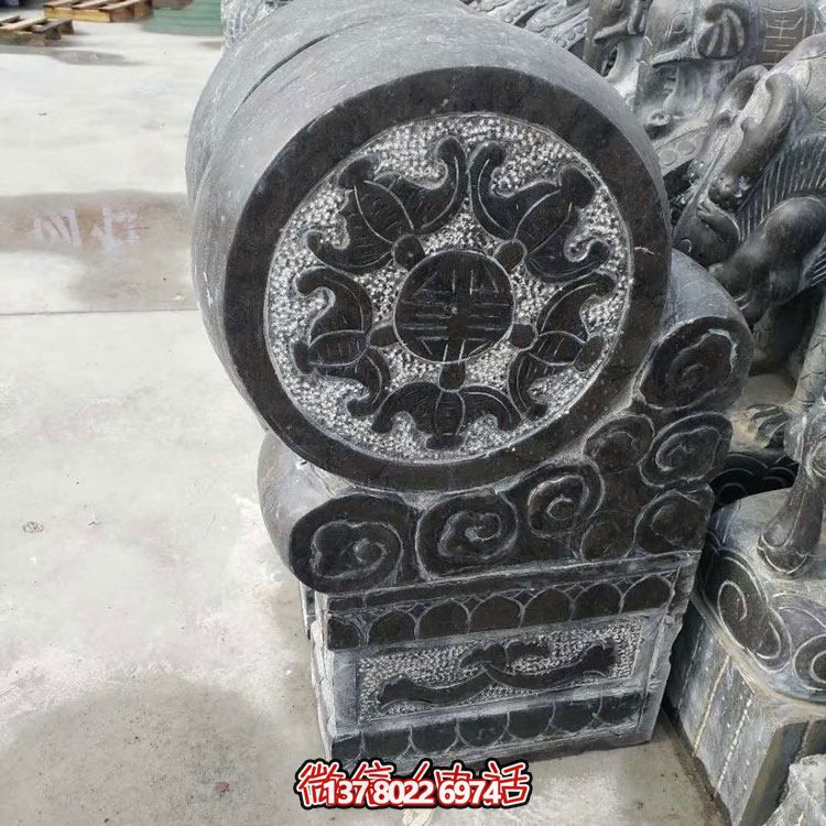 精美青石浮雕抱鼓石博鱼平台，点缀门口庭院