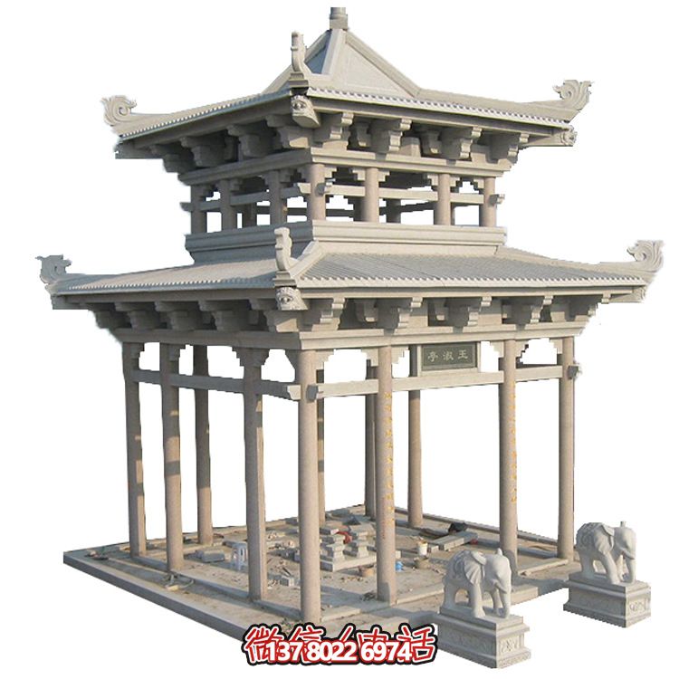 古典多角凉亭建筑大气，石雕精美，园林景观完美