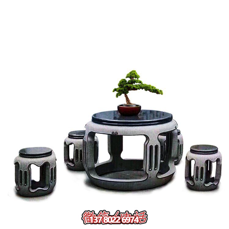 创意园林景观空心石桌石凳博鱼平台