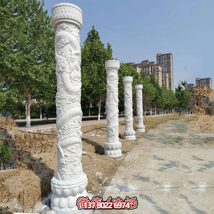 传统文化灵魂，中国龙纹大理石柱雕刻景观摆放