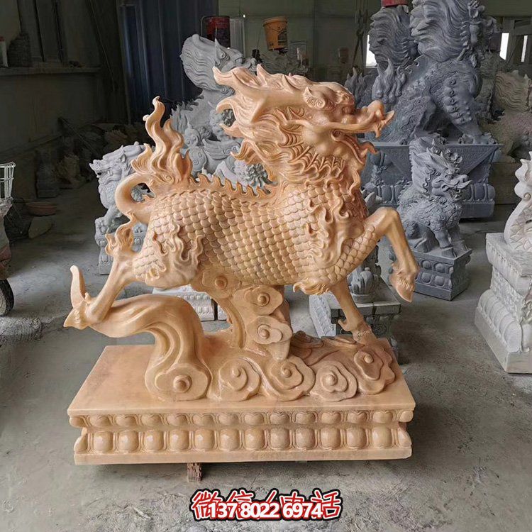 红晚霞大理石雕刻麒麟博鱼平台