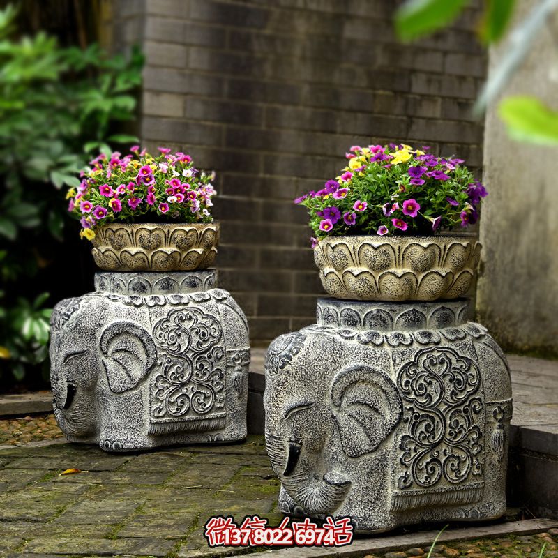 仿古石刻家用花盆摆件