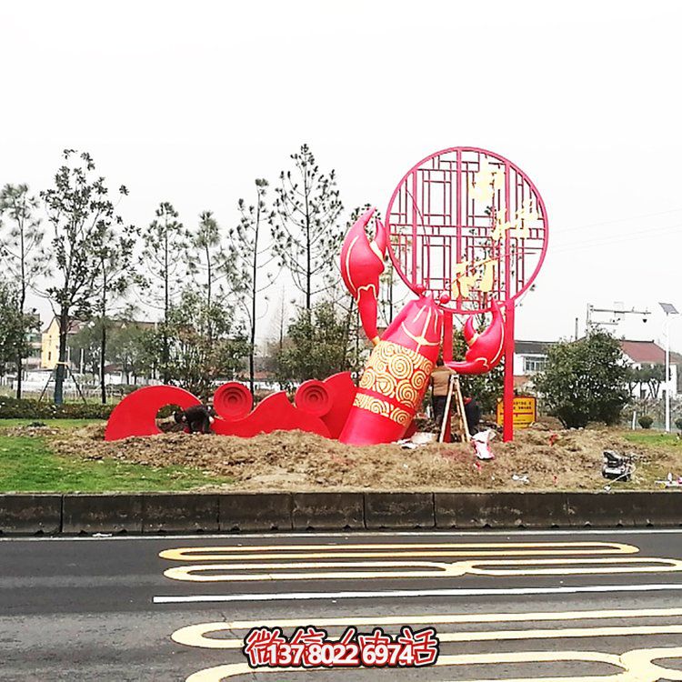 大型玻璃钢龙虾模型博鱼平台，装饰城市街道边