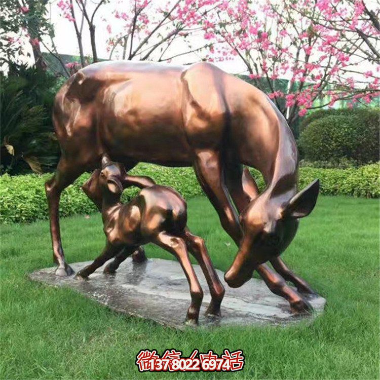 玻璃钢仿铜鹿博鱼平台花园摆件