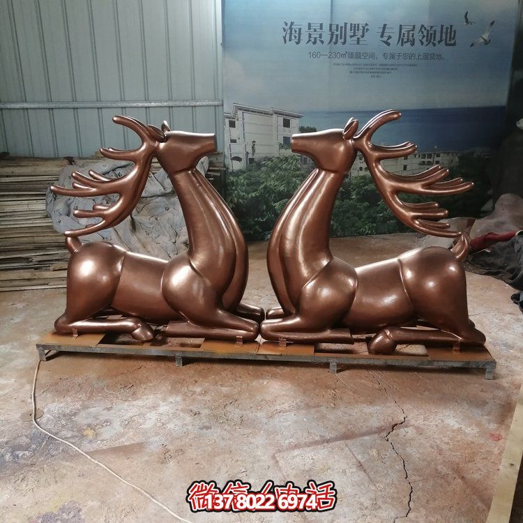 仿铜梅花鹿博鱼平台玻璃钢摆件，园林景观装饰