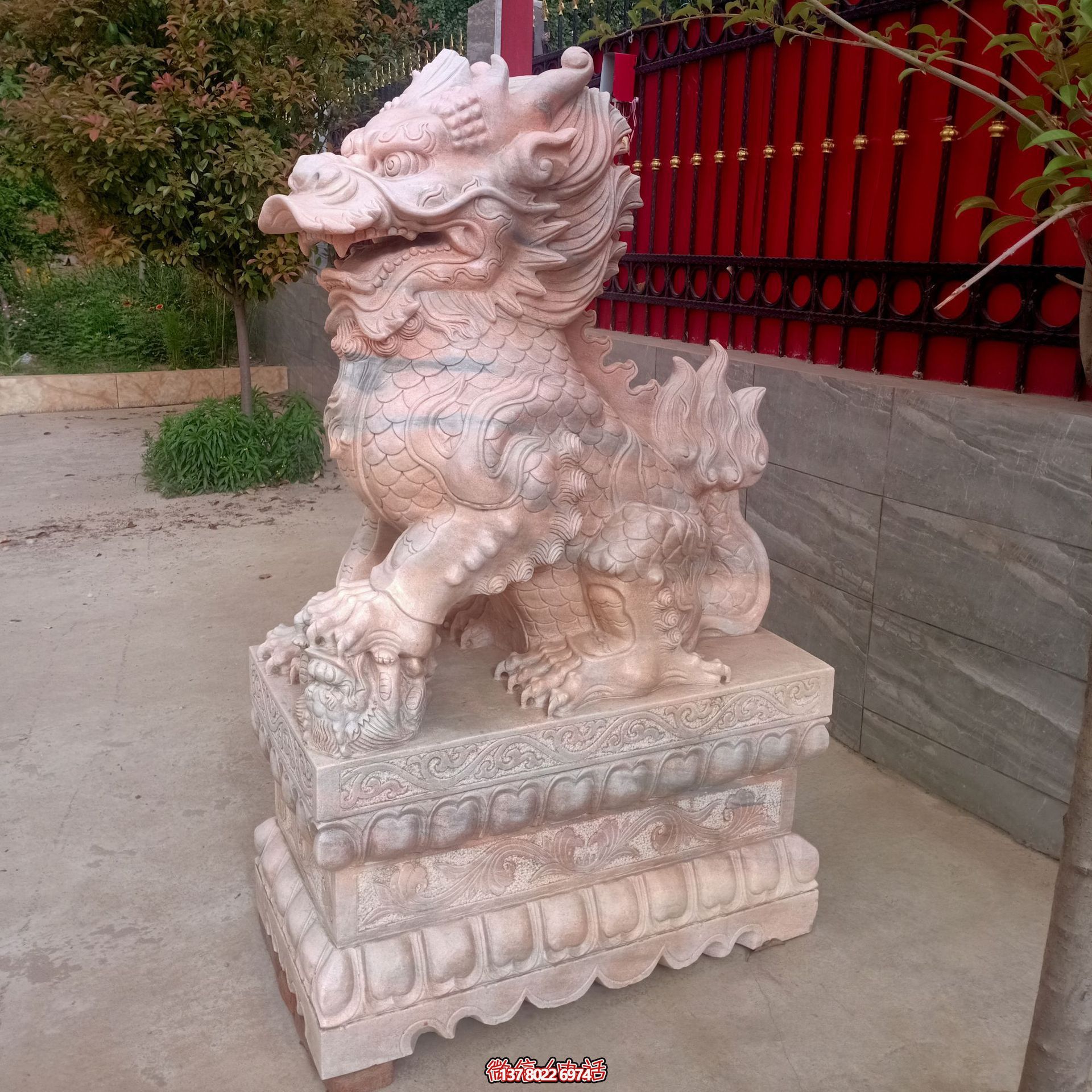 大型仿真麒麟博鱼平台，增添寺庙园林景观红晚霞之美