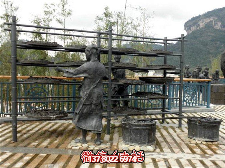 玻璃钢仿真茶文化博鱼平台，大型户外晒铜人物