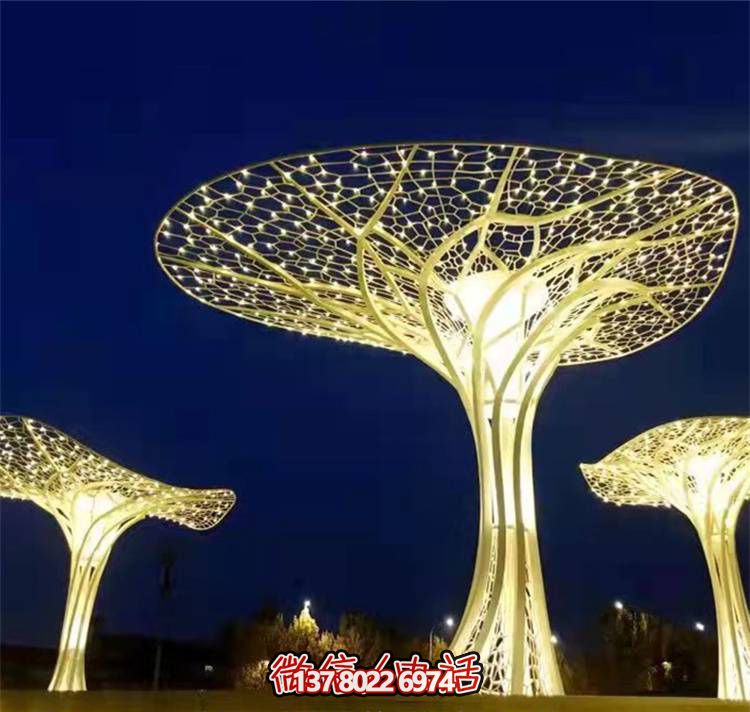 不锈钢大型发光广场照明抽象树博鱼平台