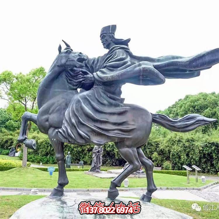 古典仿铜骑马博鱼平台，玻璃钢创意广场装饰