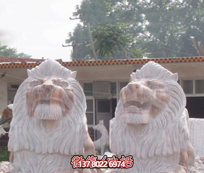 汉白玉雕刻大型仿真动物狮子博鱼平台