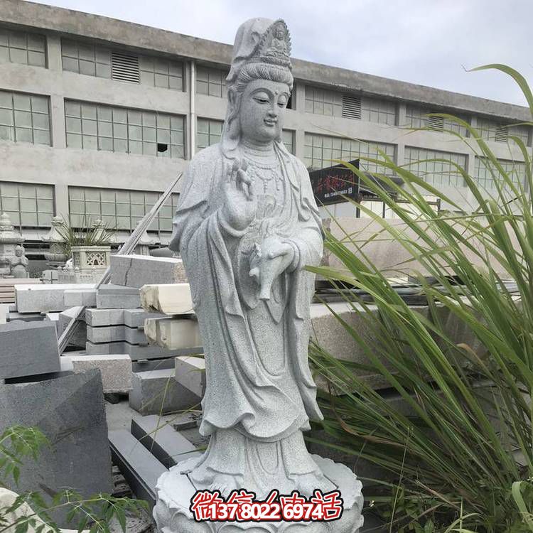 精美大理石观音滴水石雕博鱼平台摆件