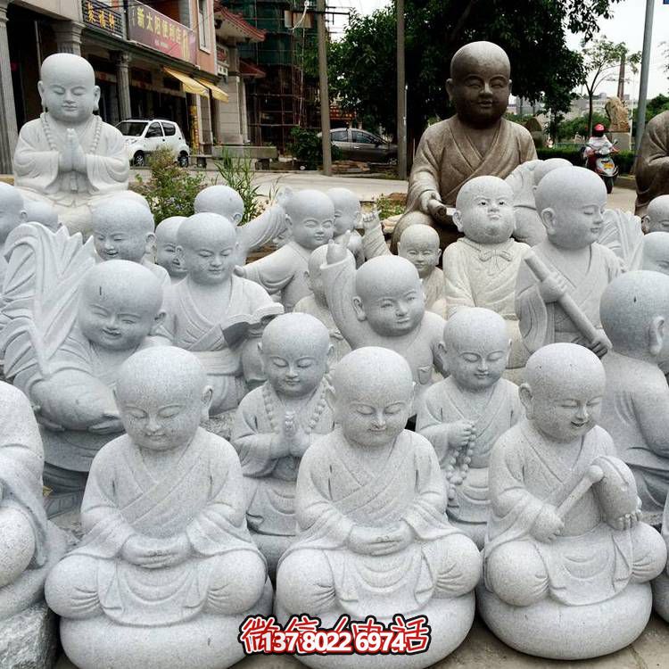 天然砂岩雕刻小沙弥摆件，美丽景致精美寺院家居装饰