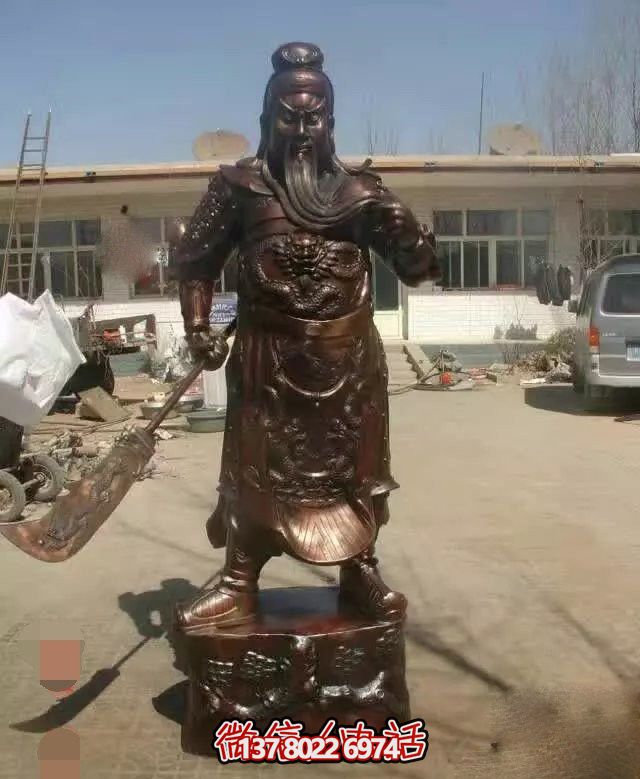 企业大型仿铜景观关公博鱼平台玻璃钢