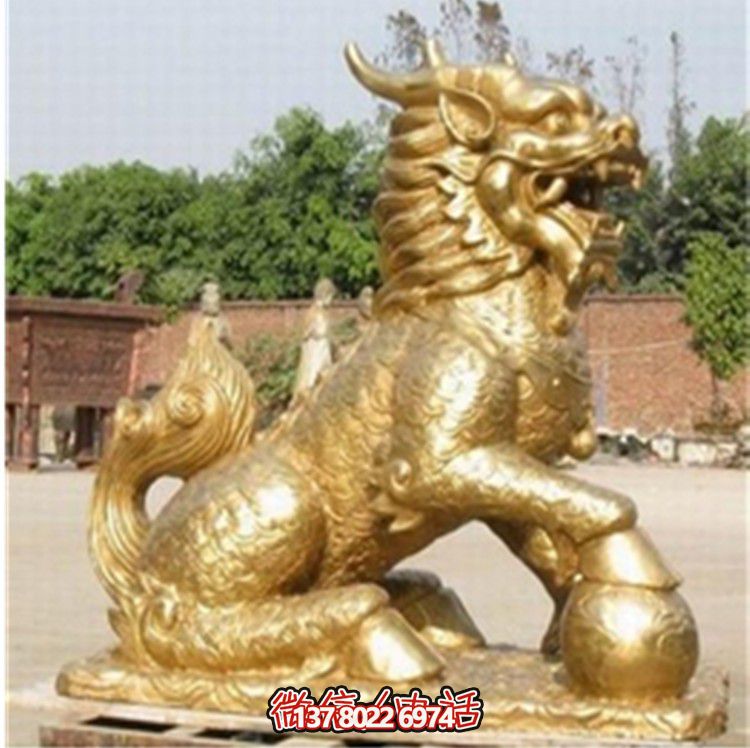 大型不锈钢麒麟博鱼平台精美喷金神兽