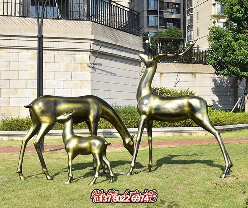 户外园林景观摆件铜雕鹿博鱼平台