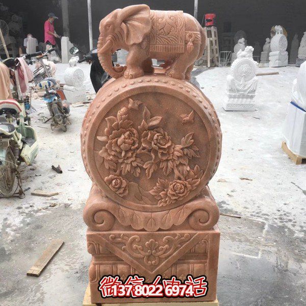 别墅四合院门口石鼓摆件仿古石雕做旧门鼓博鱼平台