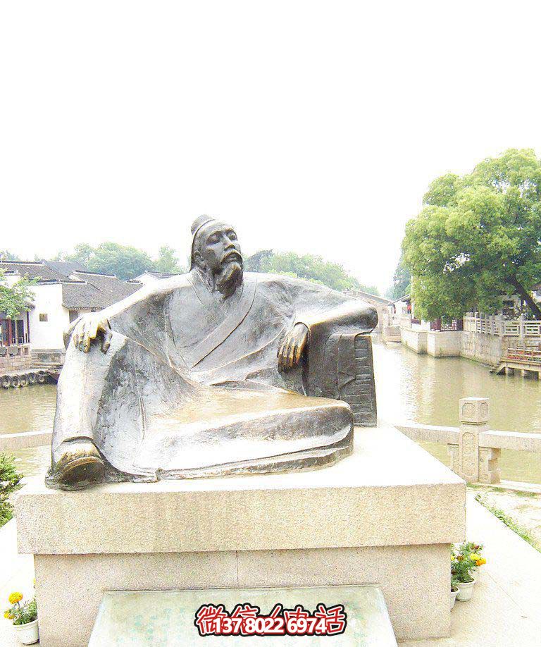 公园古代诗人坐姿人物玻璃钢仿铜博鱼平台