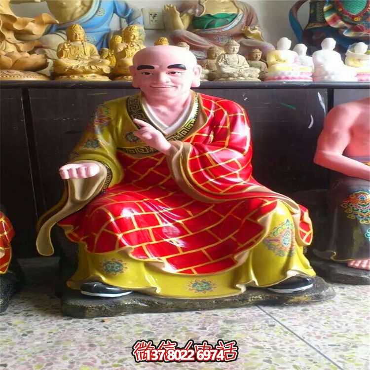 玻璃钢彩绘穿着袈裟的寺庙供奉佛像十八罗汉博鱼平台