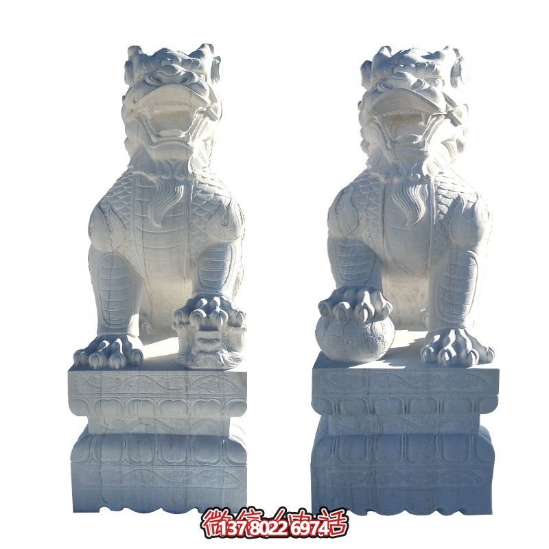 寺院门口汉白玉石雕神兽麒麟博鱼平台