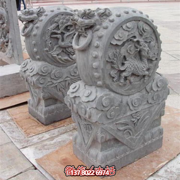 仿古做旧工艺青石浮雕麒麟园林抱鼓石门墩博鱼平台