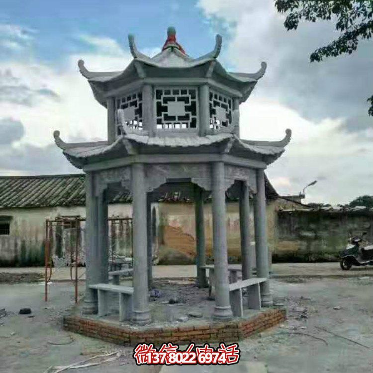 青石雕刻古建筑园林农村广场摆放二层凉亭博鱼平台