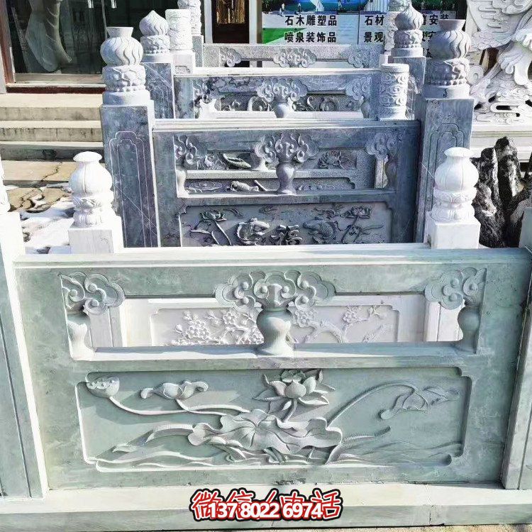 河道桥梁石雕栏杆博鱼平台户外庭院仿古浮雕摆件