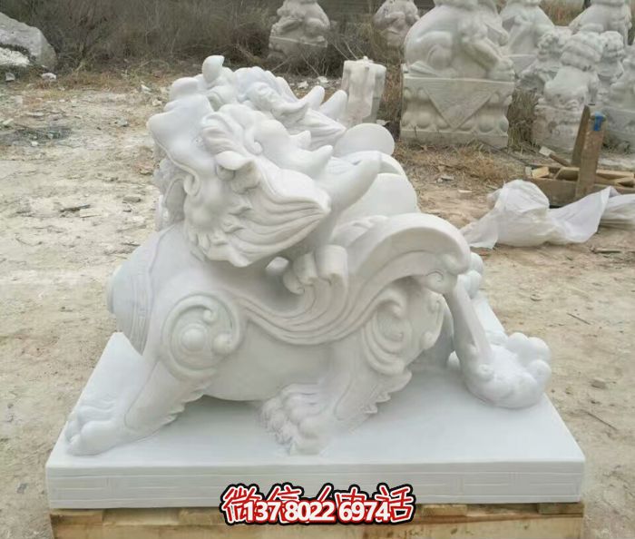 庭院别墅汉白玉石雕貔貅博鱼平台