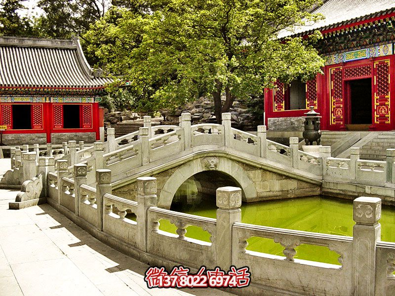 寺院池塘大理石小拱桥防护栏杆博鱼平台