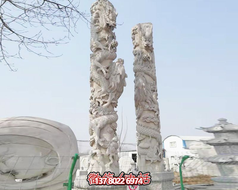 园林景区摆放大理石盘龙柱博鱼平台