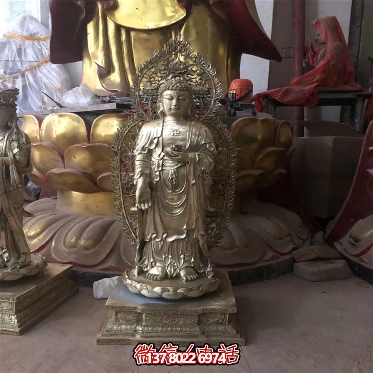 景区仿铜佛像三圣博鱼平台