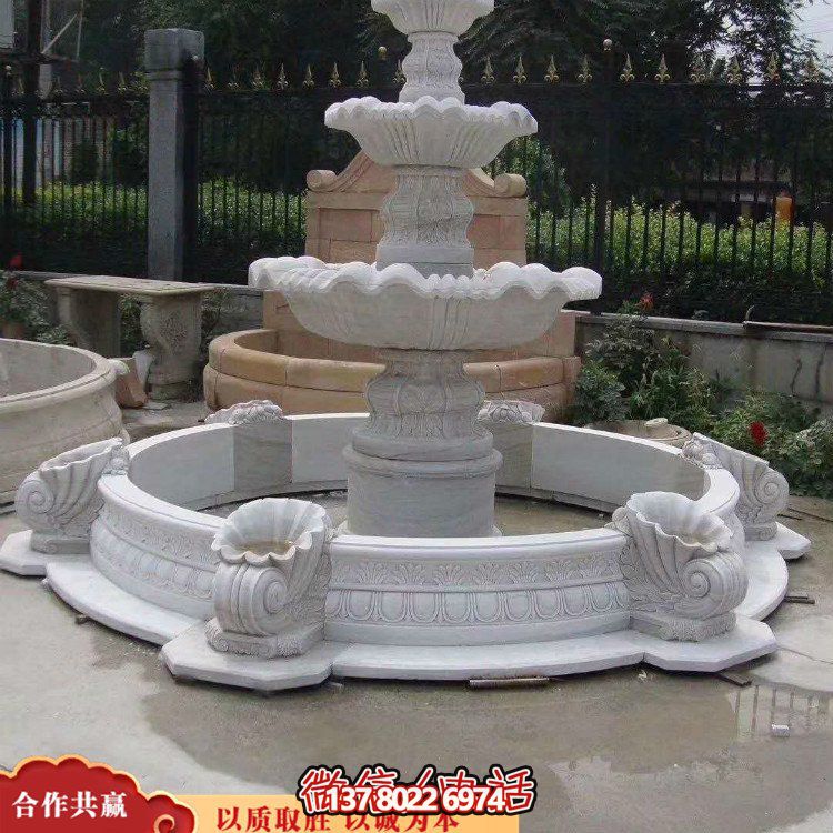 大理石石雕户外景观喷泉博鱼平台
